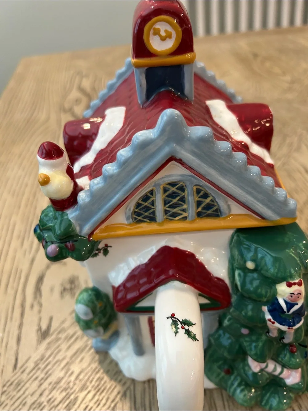 Spode Christmas Tree Village Hall Teapot in Red, Green, White